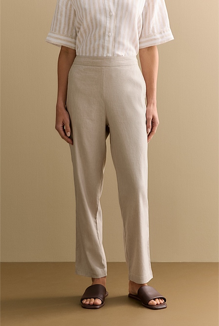 Yarn Dyed Stretch Linen Blend Pull On Pant