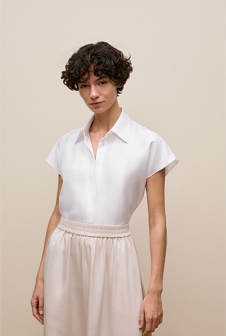 Silk Twill Cap Sleeve Shirt