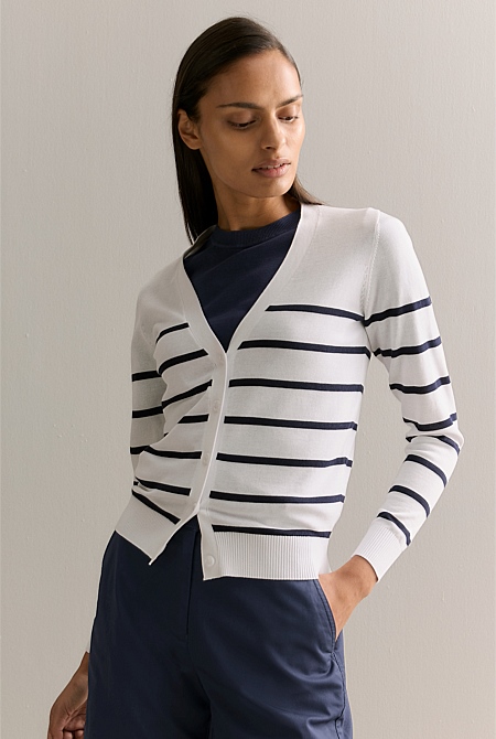 Mercerised Cotton Jersey Stripe Cardigan