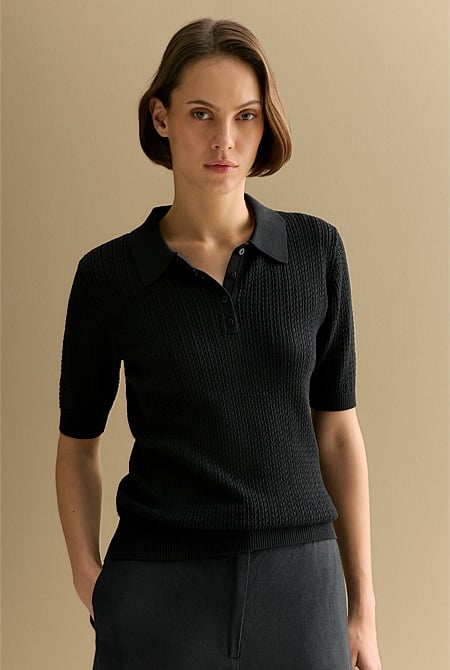 Mercerised Lace Knit Polo