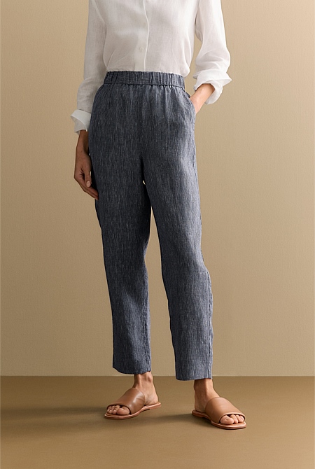 Linen End on End Stripe Pull On Pant