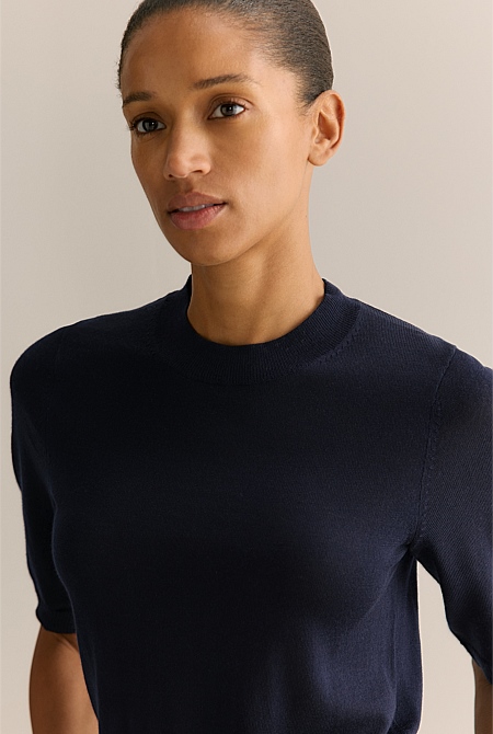 Merino Mock Neck Half Sleeve Knit