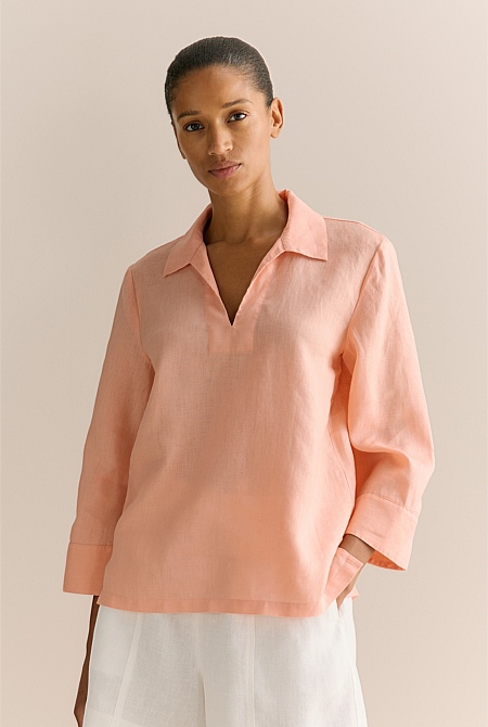 Linen Collared Popover Shirt