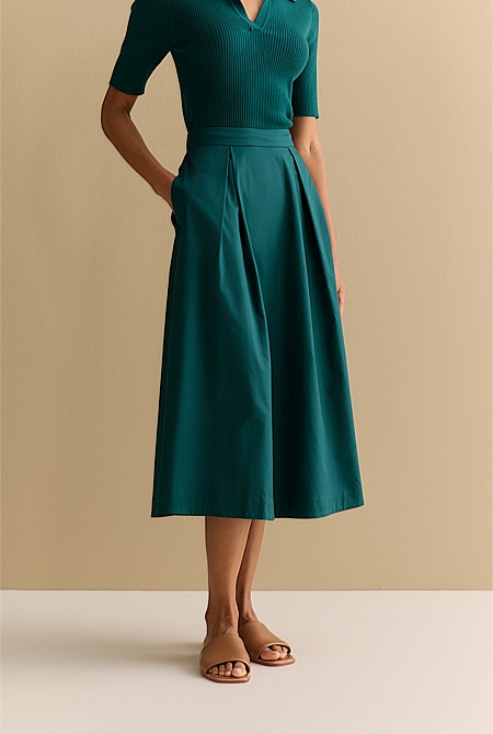 Cotton Sateen Pleat Skirt