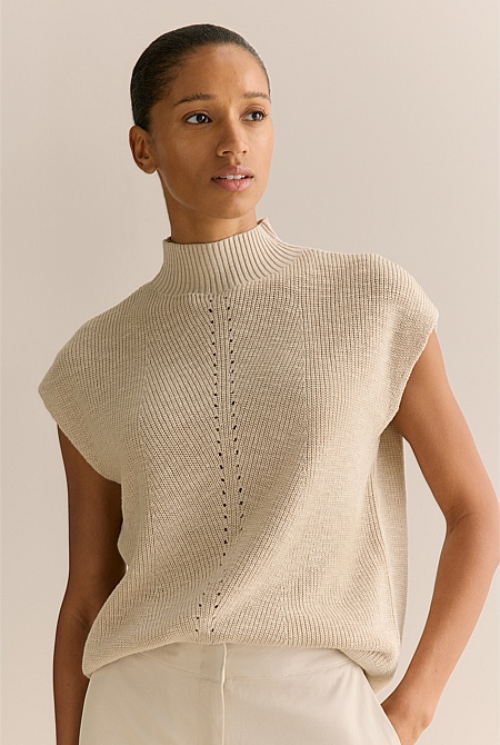 Linen Cotton Mock Neck Relaxed Knit