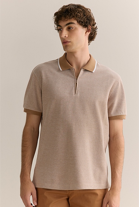 Cotton Pique Quarter Zip Polo