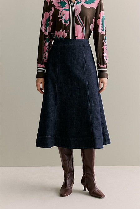 Australian Cotton Blend Denim A-Line Skirt