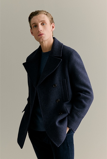 Italian Wool Blend Herringbone Peacoat