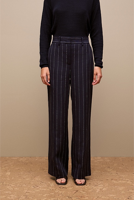 Linen Pinstripe Wide Leg Pant