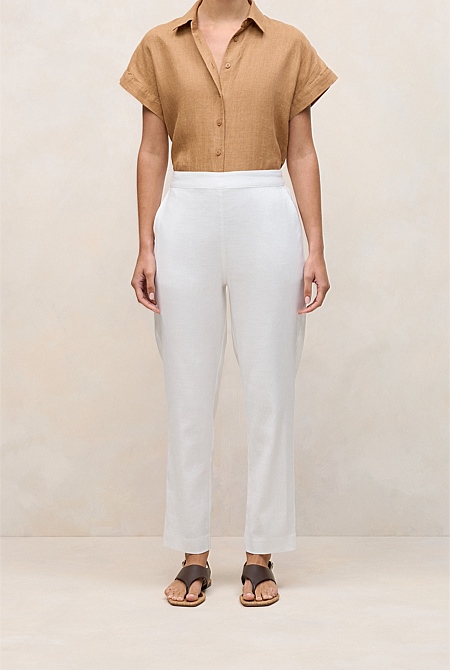 Stretch Linen Blend Pull On Pant