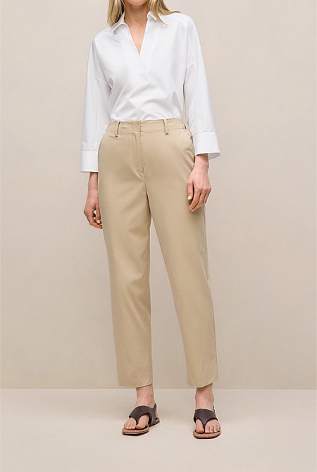 Cotton Blend Straight Leg Pant