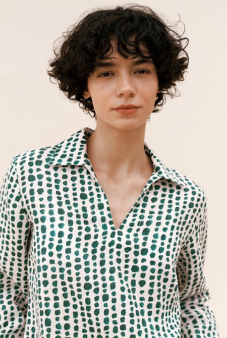 Brush Spot Linen Popover Shirt