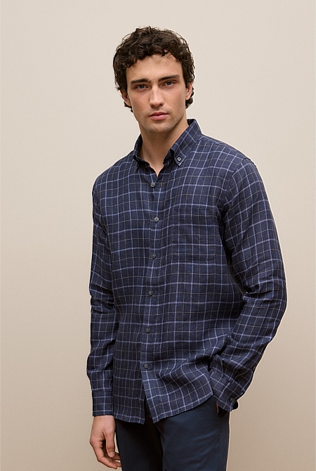 Regular Fit Linen Fine Check Shirt