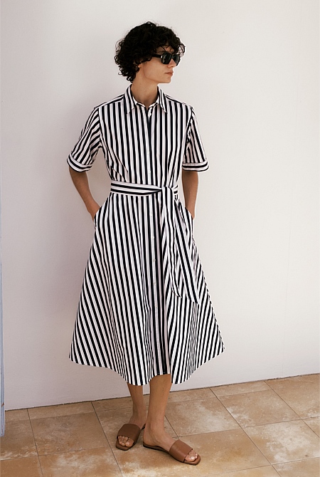 Cotton Poplin Stripe Shirt Dress