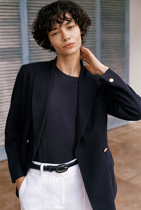Pique Blend Double Breasted Blazer