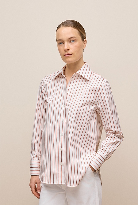 Cotton Poplin Jacquard Stripe Shirt