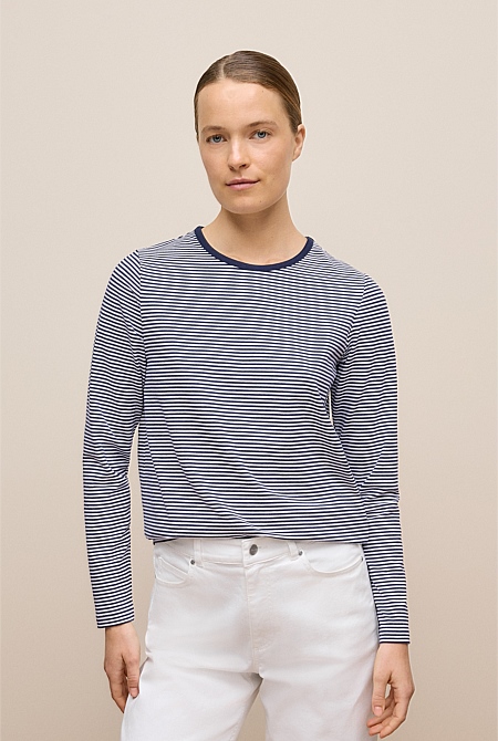 Brushed Cotton Stripe Long Sleeve T-shirt
