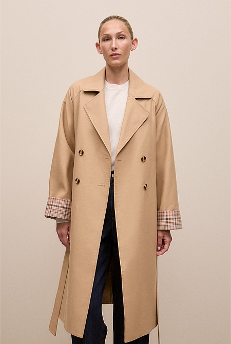 Cotton Twill Cuff Detail Trench Coat