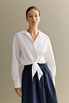 Cotton Poplin Tie Front Shirt