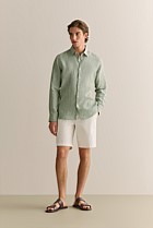 Regular Fit Yarn Dyed Linen Grid Shirt