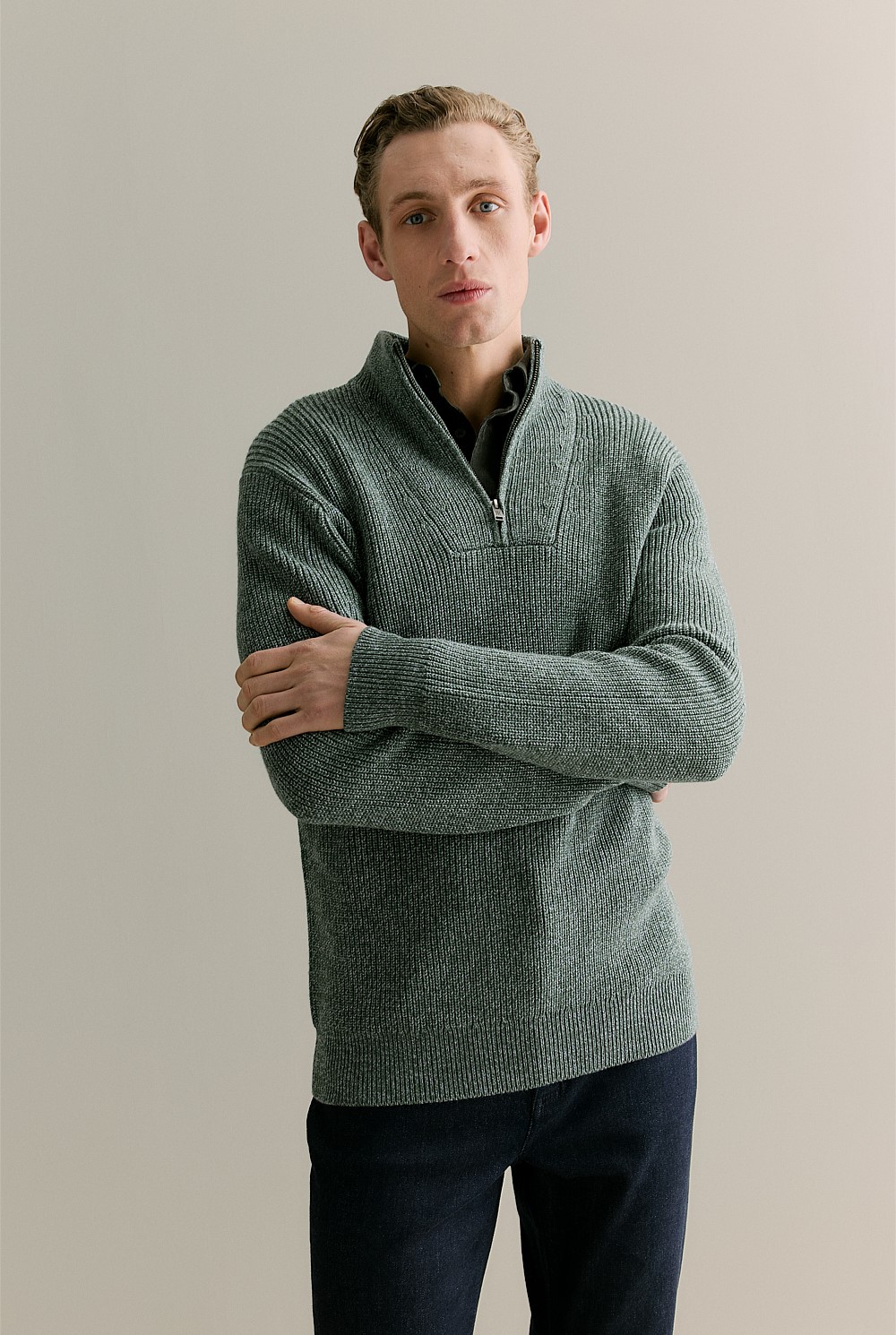 Merino Textured Half Zip