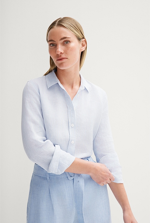 Bluebell Linen Yarn Dyed Stripe Shirt - WOMEN Shirts | Trenery