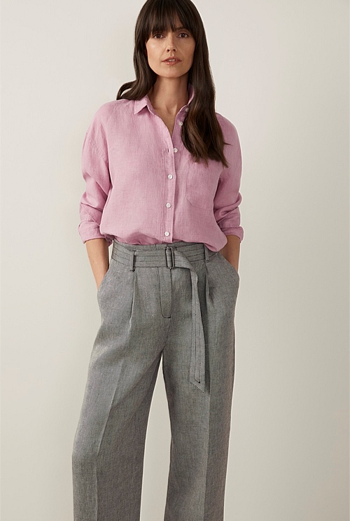 Mauve Pink Linen Delave Oversized Shirt - WOMEN Shirts | Trenery