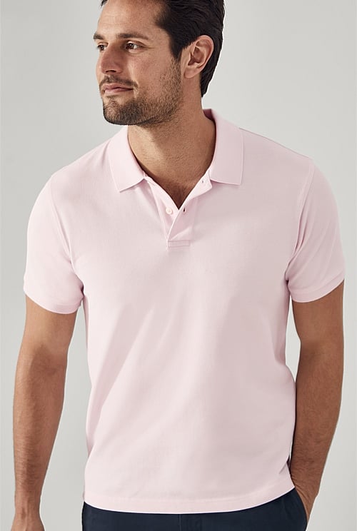 Pale Pink Cotton Pique Polo - MEN T-Shirts | Trenery