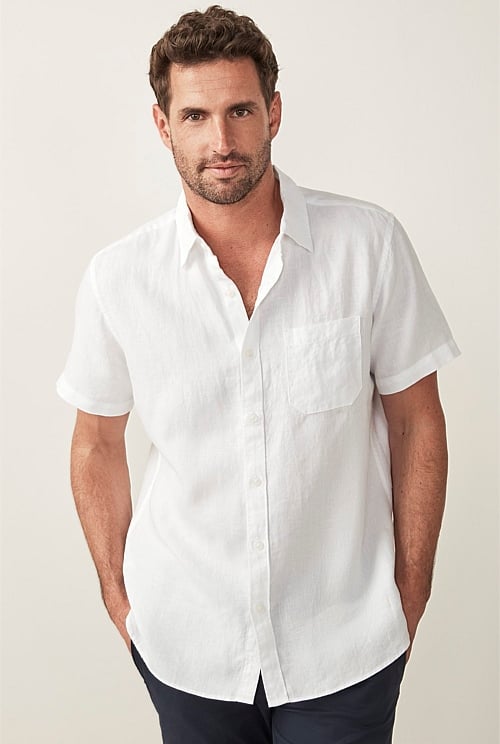 White Short Sleeve Linen Shirt - MEN Shirts | Trenery