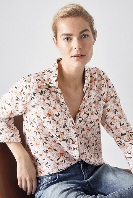 Dust Pink Abstract Floral Shirt - WOMEN Shirts | Trenery