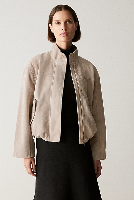 Suede Cropped Blouson Jacket