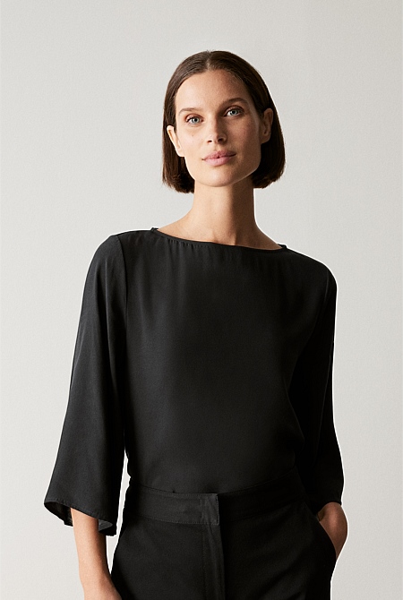 Draped Fluted Sleeve Top