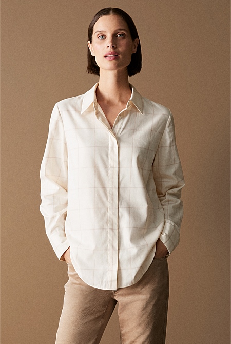 Cotton Modal Windowpane Check Shirt