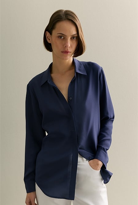 Silk Concealed Placket Shirt