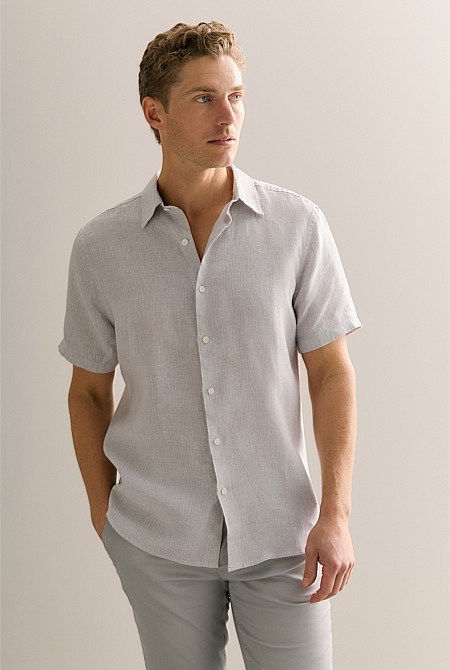 Regular Fit Yarn Dyed Linen Basket Grid Shirt