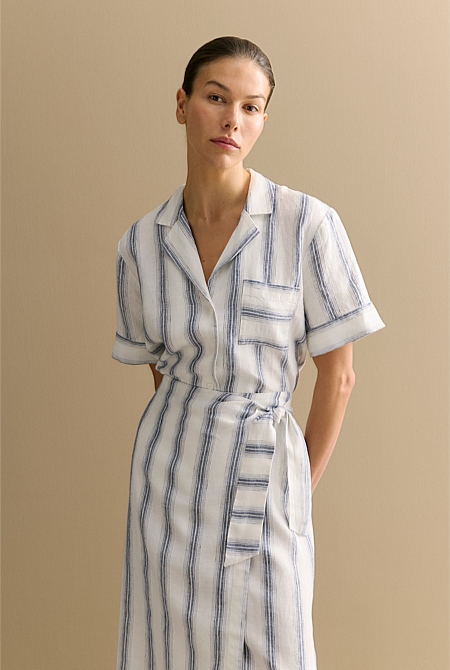 Linen Shadow Stripe Camp Shirt