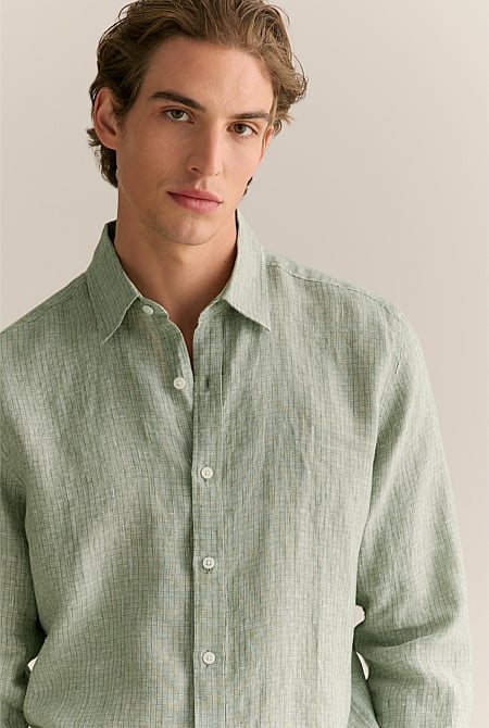 Regular Fit Yarn Dyed Linen Grid Shirt