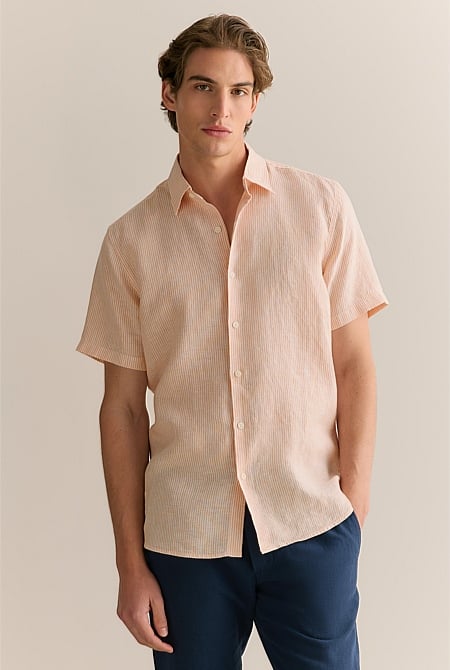 Linen Fine Stripe Short Sleeve Shirt