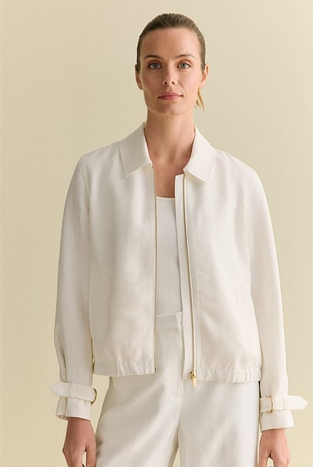 Draped Zip Through Blouson Jacket