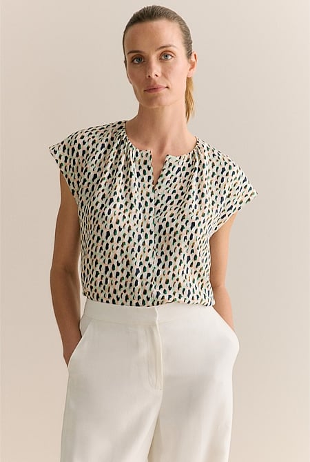 Modal Impasto Spot Cap Sleeve Blouse