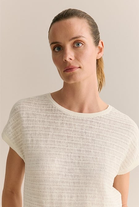 Linen Cotton Cable Knit T-shirt