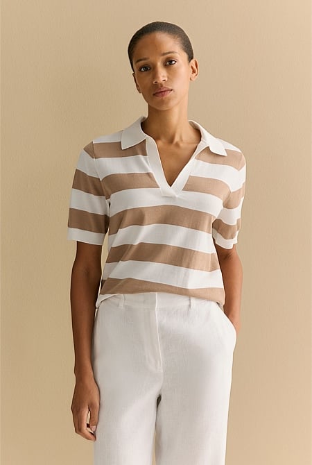 Mercerised Organically Grown Cotton Stripe Polo