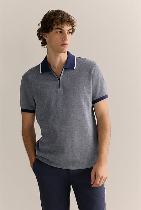 Cotton Pique Quarter Zip Polo