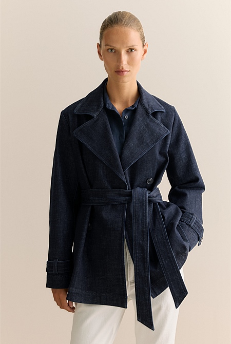 Australian Cotton Blend Denim Trench Jacket