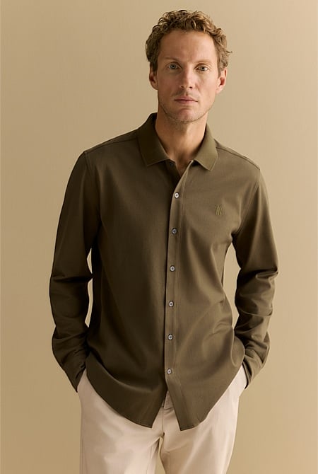 Tailored Fit Pique Cotton Monogram Shirt