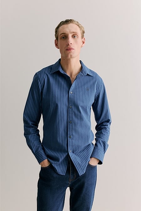 Regular Fit Cotton Stripe Monogram Oxford Shirt