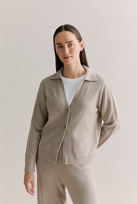 Merino Cashmere Collared Cardigan