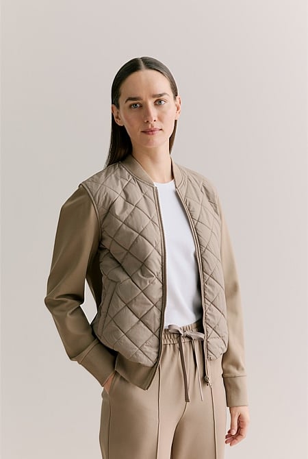 Quilted Zip Through Bomber Jacket