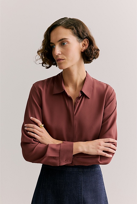 Silk Concealed Placket Shirt