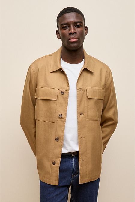 Linen Cotton Herringbone Chore Jacket